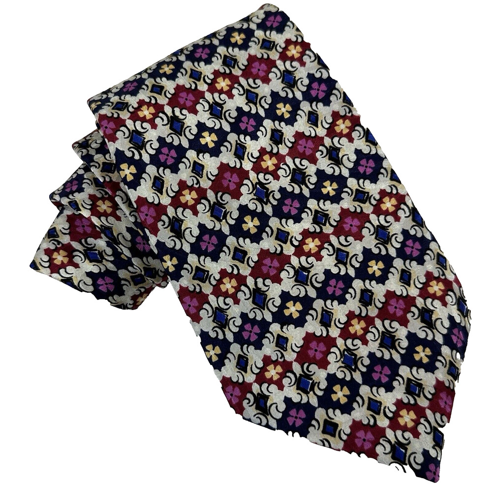 Paolo Rossi Designer Collection Neck Tie Pure Silk White w/Purple/Red Preppy